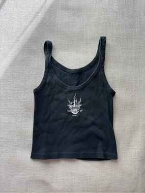 Black Ribbed Brandy Melville Graphic Tank Top - Women